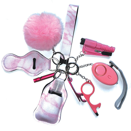 Safety Keychain Set - Pink Marble