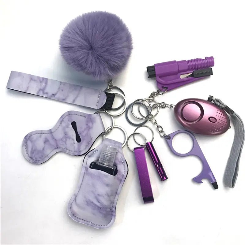 Woman's Safety Keychain Set in Purple Marble