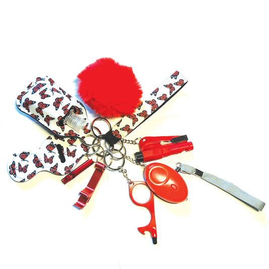 Safety Keychain Set - Red Butterfly